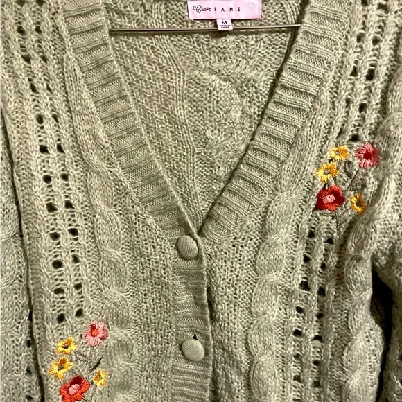 Crave Fame Embroidered Cable-Knit Cardigan - Picture 3 of 5